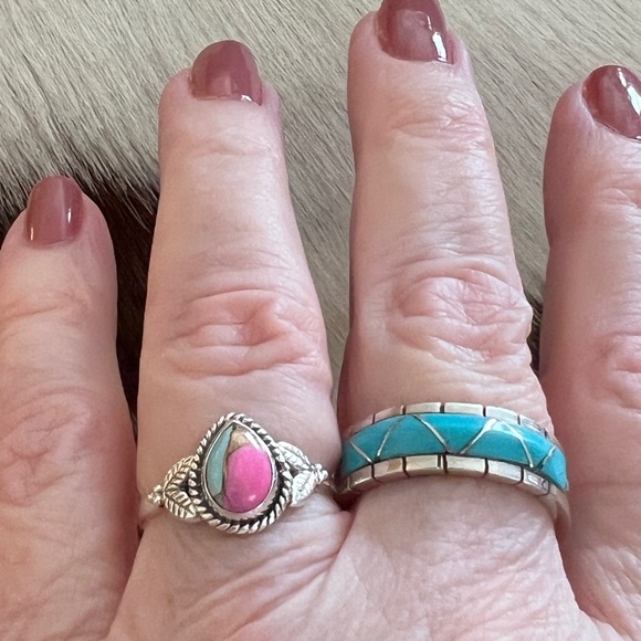 ❤️ Cotton Candy Dahlia Kingman Turquoise Sterling 925 Southwestern Ring Sz 6.5 - Picture 4 of 14